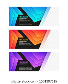Template set of web banners standard size with a place for images or photo. Design abstract geometric background bright and gradient colors show. Horizon mockup. Vector illustrate.