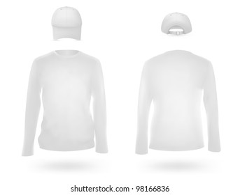 Template set: white long sleeve blank t-shirt and a cap