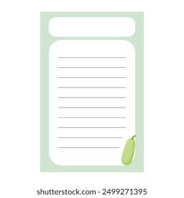 The template for a sheet in a notebook. A sheet featuring a picture of a zucchini.