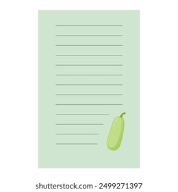 The template for a sheet in a notebook. A sheet featuring a picture of a zucchini.