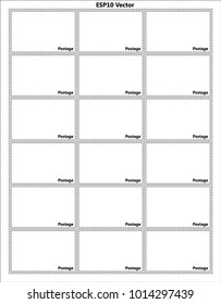 Template of a sheet of postal stamps with a frame simple perforation. Vector illustration. Can be used for poster, banner, cover, postcard, design, labels, stickers.