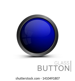 Template shiny buttons under the icons. Blue round button. Vector web design element. Ready design for ui and apps.
