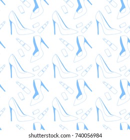 Template for shoes with high heels and lipstick pattern. Simple vector pattern illustration for high-heeled shoes for website and packaging.