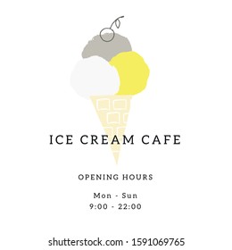 A template for shop or cafe with vector illustration of hand drawn ice-cream. For business identity and branding. For ice cream party or greeting card.