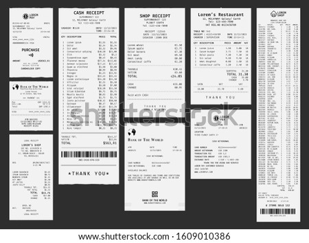 Template of a shop check. Paper payment receipt from supermarket. Bill from a restaurant or mall