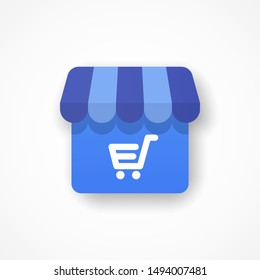 Template shop icon with basket. Symbol with shadow. Commerce concept. Vector illustration. EPS 10