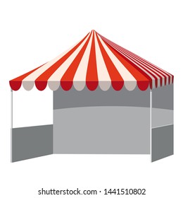 Template shopping stand canopy empty market stall with red and white striped awning. Promotional advertising outdoor event trade show pop-up tent mobile advertising marquee mock up. Shelter canopy for