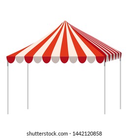Template shopping stand canopy empty market stall with red and white striped awning. Promotional advertising outdoor event trade show pop-up tent mobile advertising marquee mock up. Shelter canopy for