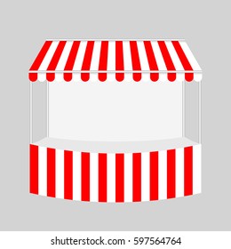 Template shopping stand with red and white striped awning, mock up vector illustration 