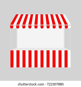 Template shopping stand with red and white striped awning, mock up vector illustration 