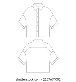 Template Short Sleeve Button Up Shirt Women Vector Illustration Flat Design Outline Clothing Collection