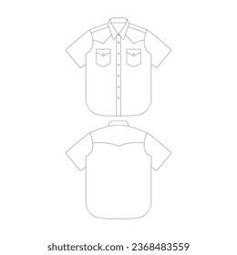 template short sleeve single point pockets western shirt vector illustration flat design outline clothing collection