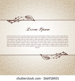Template for short text, greeting cards, invitations, menus, labels. Graphic design pages on seamless pattern.