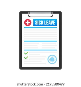 Template with sick leave. Medical document. Health insurance concept. Vector stock illustration.