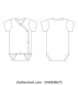 Template side snap baby onesie vector illustration flat sketch design outline