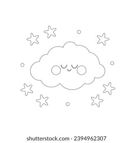 Silueta de plantilla de nube rosa somnolienta con estrellas. Para tarjetas de identificación de logotipo de impresión de tela. Diseño de arte mural infantil Ilustración vectorial