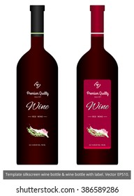 Template silkscreen wine bottle & wine bottle with label. Vector EPS10.