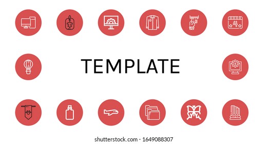 template simple icons set. Contains such icons as Computer, Fleur de lis, Engeneering, Shirt, Card, th of july, Banner, Bottle, Airplane, can be used for web, mobile and logo