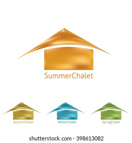 Template of simple logo with abstract chalet. Vector graphic logotype for real estate company. CMYK colors