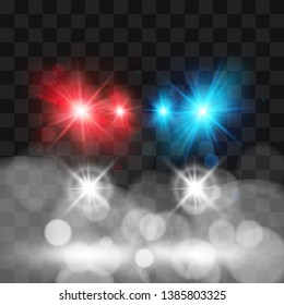 Template of Siren police car. Headlights and flasher red and blue colors. Vector illustration isolated on transparent background