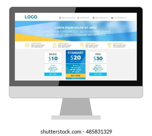 Template site on the screen. Mockup website design. Isolated computer screen with interface.