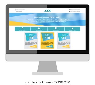 Template site on the screen. Mockup website design. Isolated computer screen with interface.