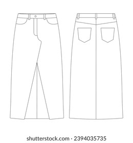 template skirt denim with slit vector illustration flat design outline clothing collection