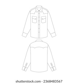 template slanted pockets western shirt vector illustration flat design outline clothing collection