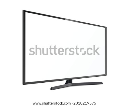 Template of slightly turned blank white lcd TV monitor or LED screen, realistic vector illustration isolated on white background. Television or computer display.