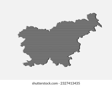 Plantilla Eslovenia, mapa de líneas horizontales blancas aisladas en segundo plano. País europeo para patrones, diseños, ilustraciones, infografía. Concepto abstracto líneas paralelas del mapa de siluetas de Eslovenia,