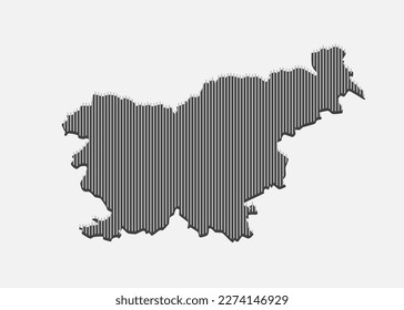 Mapa de plantilla de Eslovenia a partir de líneas verticales blancas aisladas en segundo plano. País europeo para patrones, diseños, ilustraciones, infografía. Concepto abstracto líneas paralelas del mapa de siluetas Eslovenia