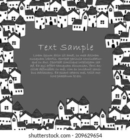 Template of small house.  It is a template image of hand drawn small house in black white tone. 