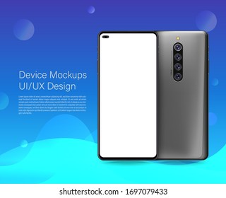 Template with smartphone for technology application demo and online marketing. Vector illustration for advertising banner.