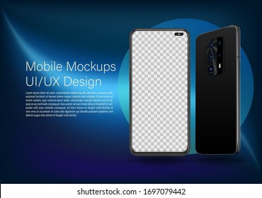Template with smartphone for technology application demo and online marketing. Vector illustration for advertising banner.