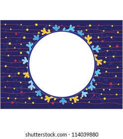 A template of snowflakes surrounding a circle with text space, great for greeting card or gathering invitation for Christmas or winter season.