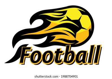 Template with soccer ball and flames. Element for design. Colored vector illustration.
