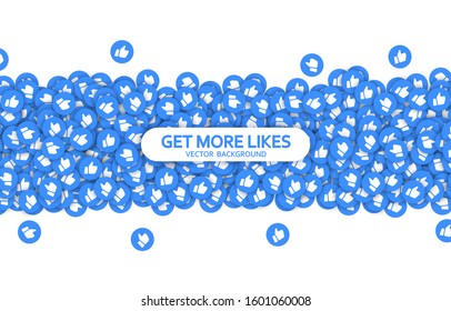 Template social media background, banner. Flow likes thumb up. Marketing. Streaming. Get more likes. Blogging. Promotion. Backdrop. Social media Youtube concept. Vector illustration. EPS 10
