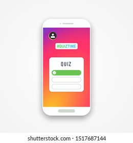 Template social media Instagram quiz sticker on a display smartphone. Web icon test layout. Social media Instagram concept. Vector illustration. EPS 10