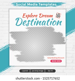 Template social media post for ads travel, design with abstract shapes, file eps with layered