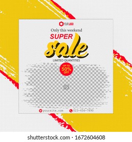 Template Social Media Post, Brush Design For Ads, Template For Fashion Sale, Web Banner and Social Media Post Design
