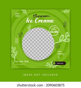 Template social media post color green, ice cream green template.