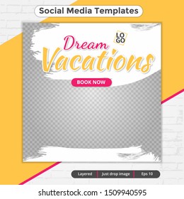 Template for social media post, template design for travel ads