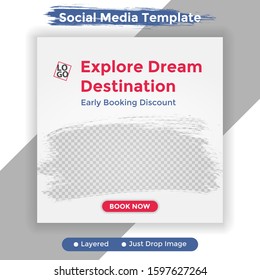 Template social media post, design for ads, template for travel, web banner and social media post design