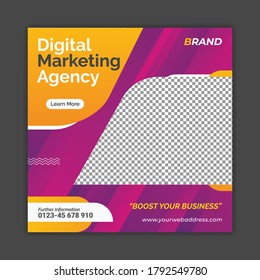 Plantilla de publicación en medios sociales, diseño de anuncios, plantilla para agencia de marketing digital, banner web y diseño de publicaciones en medios sociales