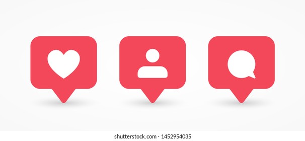 Template social media red ui icons notification: like, follower, comment. Blank counter notification. Social media concept. Vector illustration. EPS 10