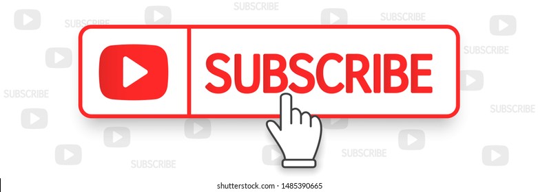 Template social media youtube subscribe button red line color. Subscribe and hand cursor click. Social media concept. Vector illustration. EPS 10