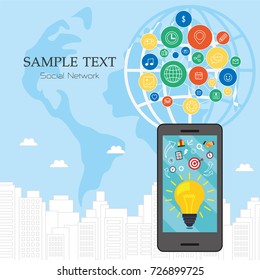 Template Social Network elements mobile, Flat design concepts business for website banners and promotional materials, vector illustration