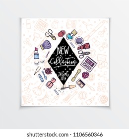 Template for social networks Cosmetics logo, handwritten lettering .Makeup and manicure studio, Web elements for a blog, a business card site.