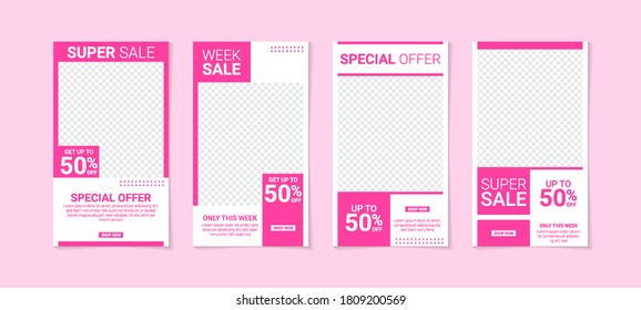 Template for social networks stories, vector illustration. Design backgrounds for social media. Pink color style design