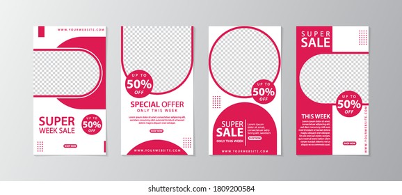 Template for social networks stories, vector illustration. Design backgrounds for social media. Pink color style design